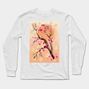 Deep yellow and pink sakura (cherry blossoms) sumi-e Long Sleeve T-Shirt